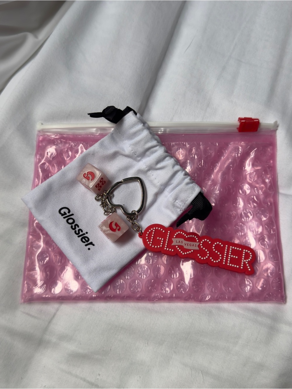 Glossier Vegas Keychain with Heart Charm & Dice Beads